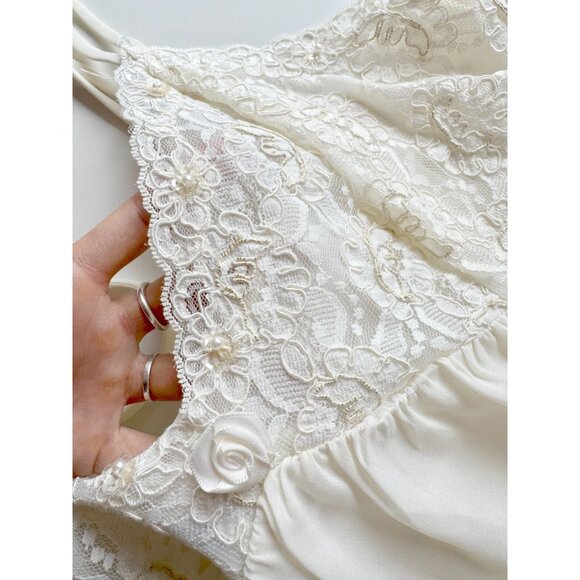 Vintage SECRET TREASURES Ivory Pearl Lace Chiffon Babydoll Slip Dress, Size L - Picture 8 of 13
